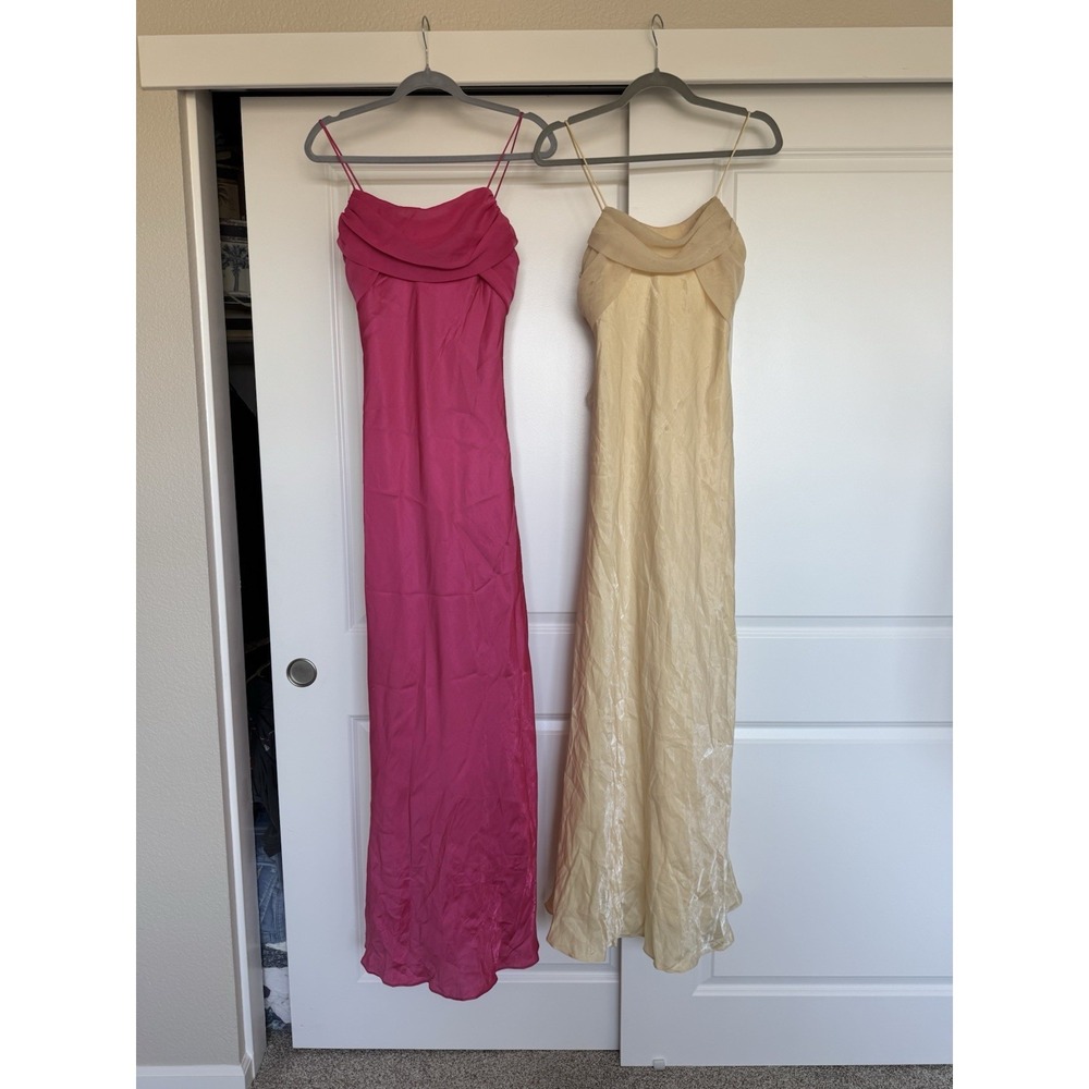 Vintage Betsy & Adam Fairy Cowl Neck Maxi Dress Bundle Pink Yellow Small XS